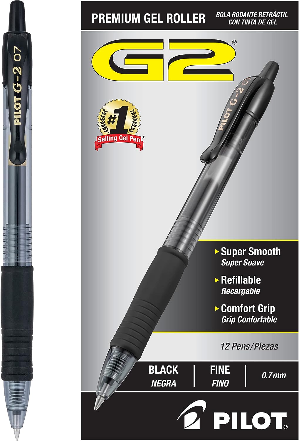 Pilot, G2 Premium Gel Roller Pens, Fine Point 0.7 mm, Black, Pack of 12 –  zeemartplus